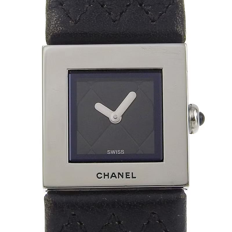 中古 Chanel Metalaase黑銀色石英古董手錶