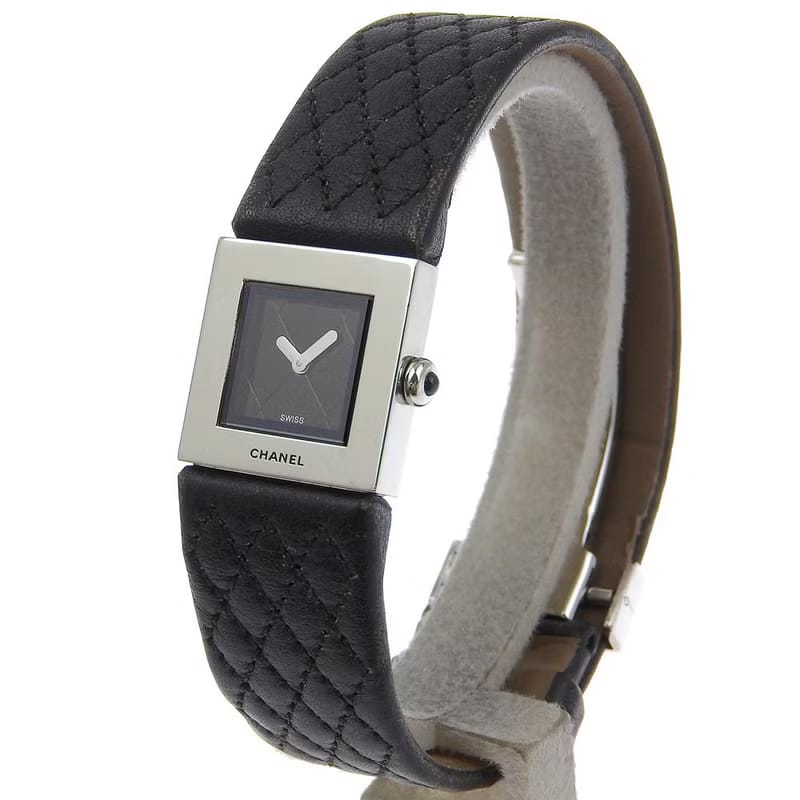 中古 Chanel Metalaase黑銀色石英古董手錶