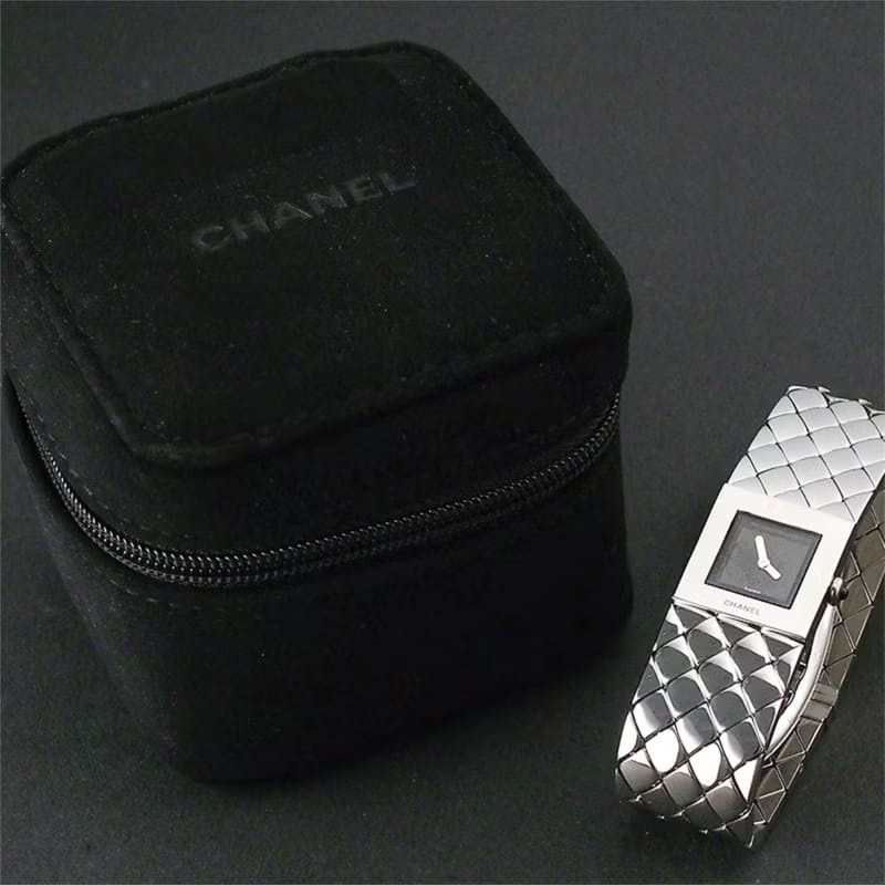稀有中古二手Chanel Metalaase黑銀色石英古董錶金屬帶女裝手腕錶