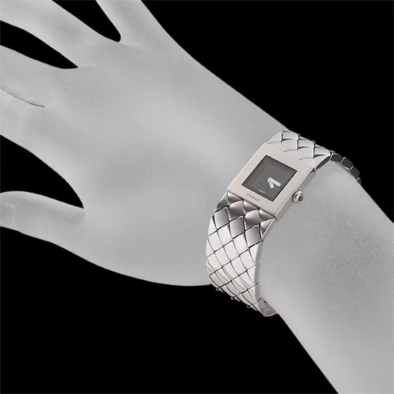 稀有中古二手Chanel Metalaase黑銀色石英古董錶金屬帶女裝手腕錶