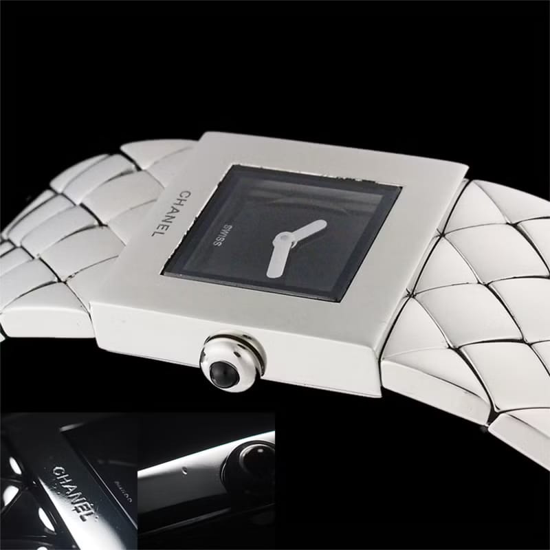 稀有中古二手Chanel Metalaase黑銀色石英古董錶金屬帶女裝手腕錶