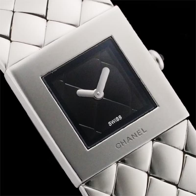 稀有中古二手Chanel Metalaase黑銀色石英古董錶金屬帶女裝手腕錶