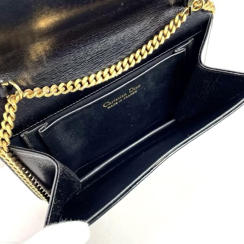 中古二手Dior黑色金扣皮革兩用金鏈子腋下小古董單肩包/側背包