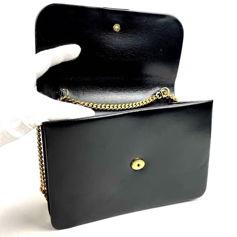 中古二手Dior黑色金扣皮革兩用金鏈子腋下小古董單肩包/側背包