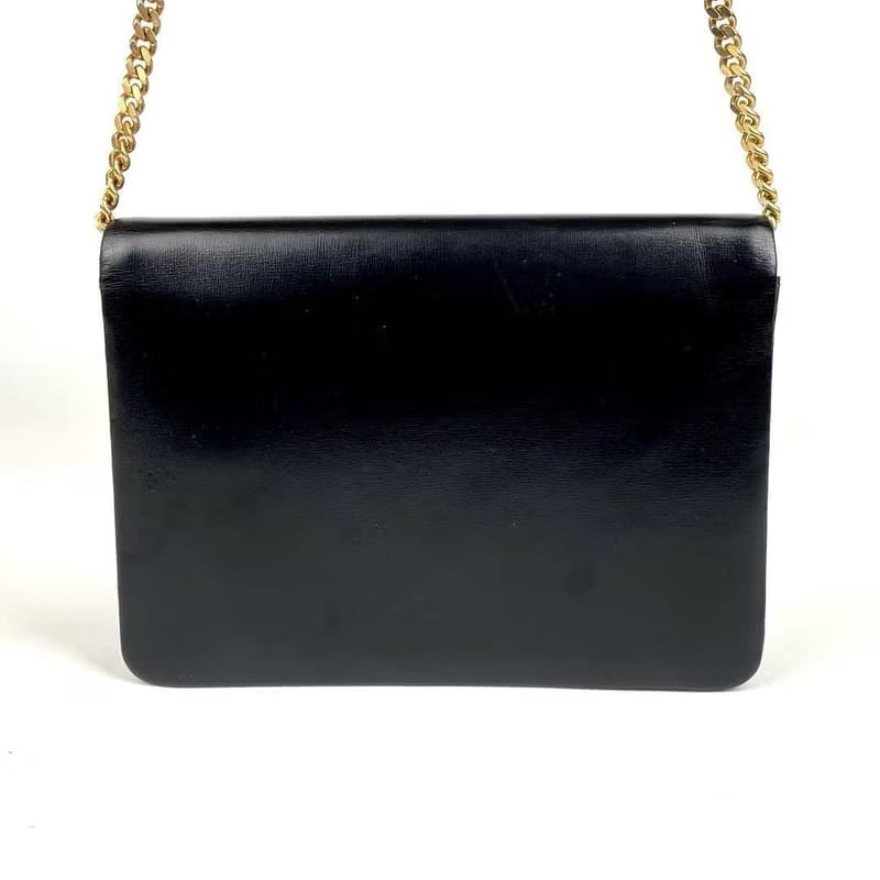 中古二手Dior黑色金扣皮革兩用金鏈子腋下小古董單肩包/側背包