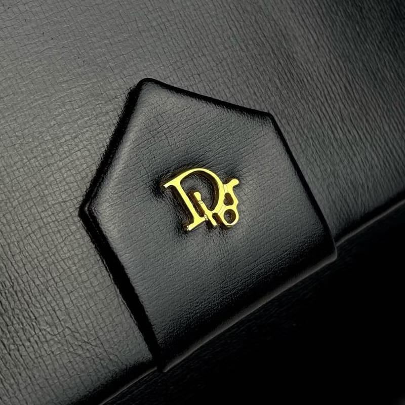 中古二手Dior黑色金扣皮革兩用金鏈子腋下小古董單肩包/側背包