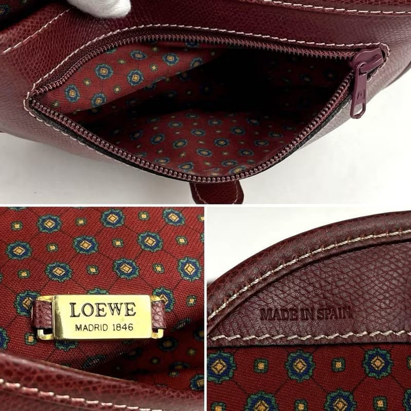 稀有中古二手Loewe金扣酒紅色馬鞍古董側背包/單肩包