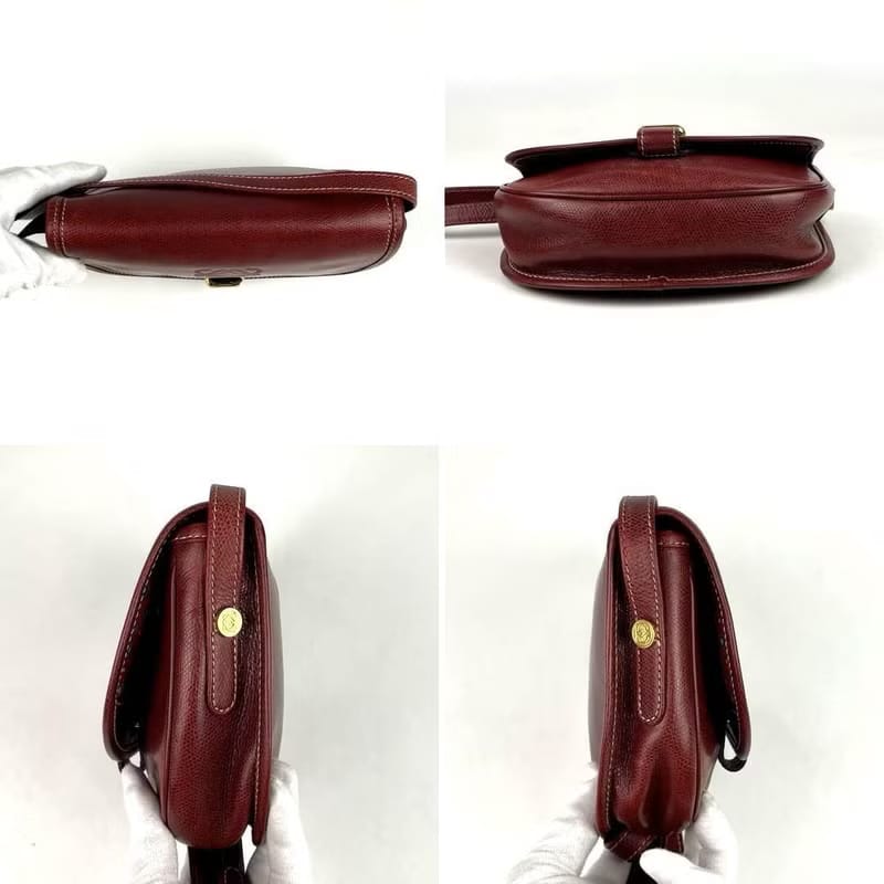 稀有中古二手Loewe金扣酒紅色馬鞍古董側背包/單肩包