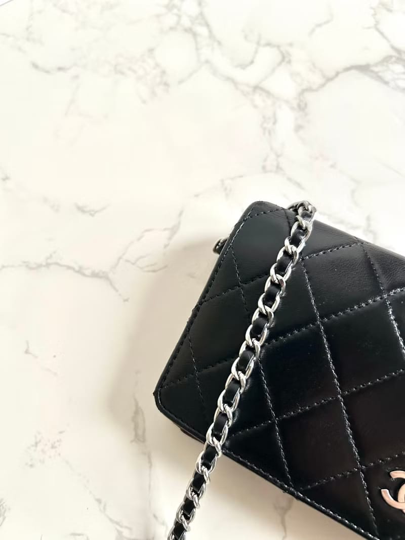 中古二手Chanel黑色皮革WOC長夾錢包斜背包/側背包/單肩包