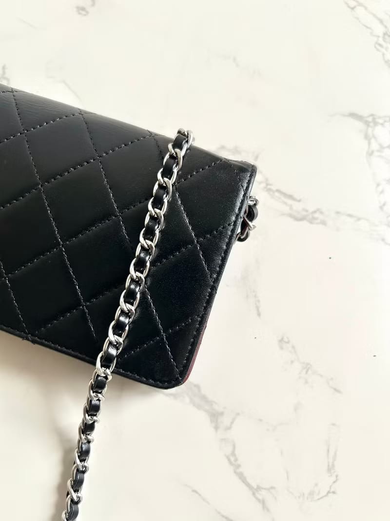 中古二手Chanel黑色皮革WOC長夾錢包斜背包/側背包/單肩包