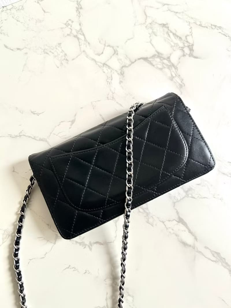 中古二手Chanel黑色皮革WOC長夾錢包斜背包/側背包/單肩包