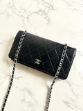 Second-hand Chanel black leather WOC long wallet crossbody bag/side bag/shoulder bag