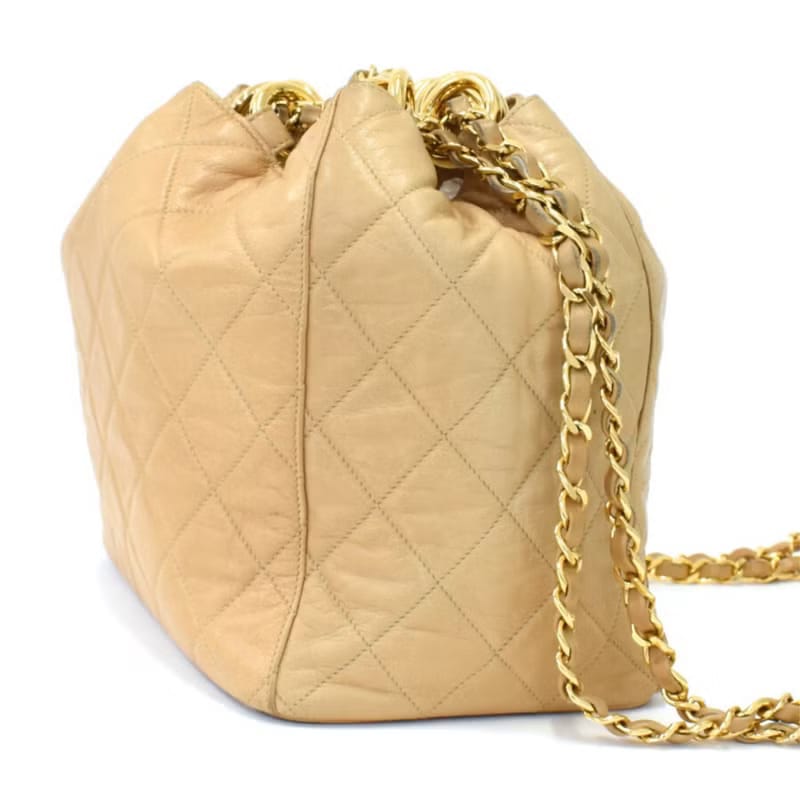 Chanel Vintage Beige Matelassé Bucket Bag/Shoulder Bag/Crossbody Bag