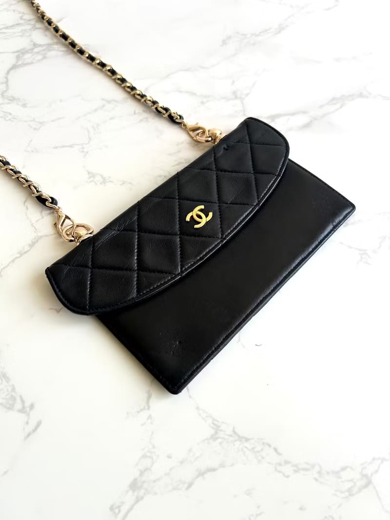 Chanel Black and Gold Matelassé Lambskin Two-Way Bag/Long Wallet/Crossbody Bag/Shoulder Bag