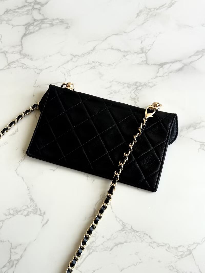 Chanel Black and Gold Matelassé Lambskin Two-Way Bag/Long Wallet/Crossbody Bag/Shoulder Bag