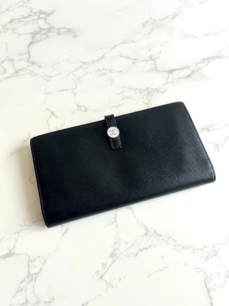 Chanel Black and Blue Leather Bicolor Long Wallet