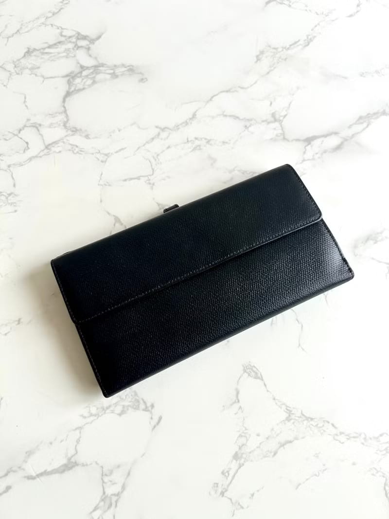 Chanel黑藍色皮革拼色長夾/皮夾錢包