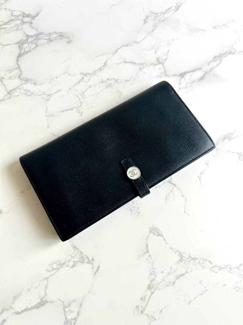 Chanel Black and Blue Leather Bicolor Long Wallet