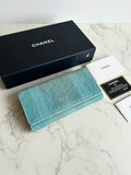 [Full Set] Chanel Deauville Tweed Aqua Blue-Green Wallet/Long Wallet
