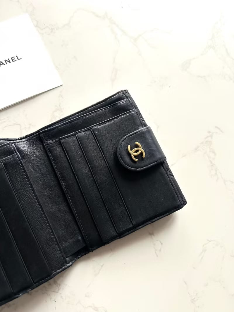 Chanel Reversible Lambskin Black Short Wallet/Small Purse Coin Pouch