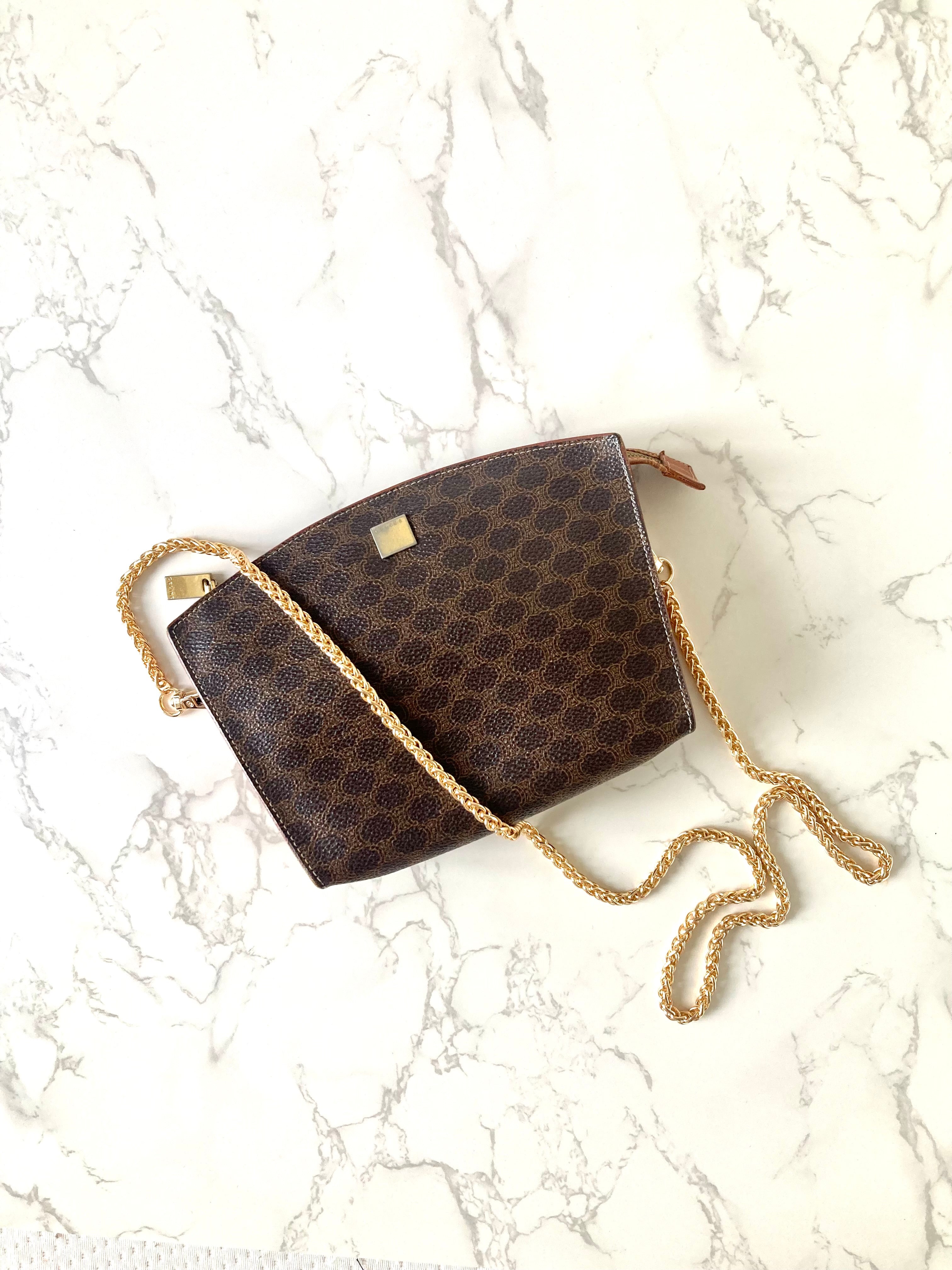 CELINE rare shell-shaped coffee-colored old flower small bag/side backpack