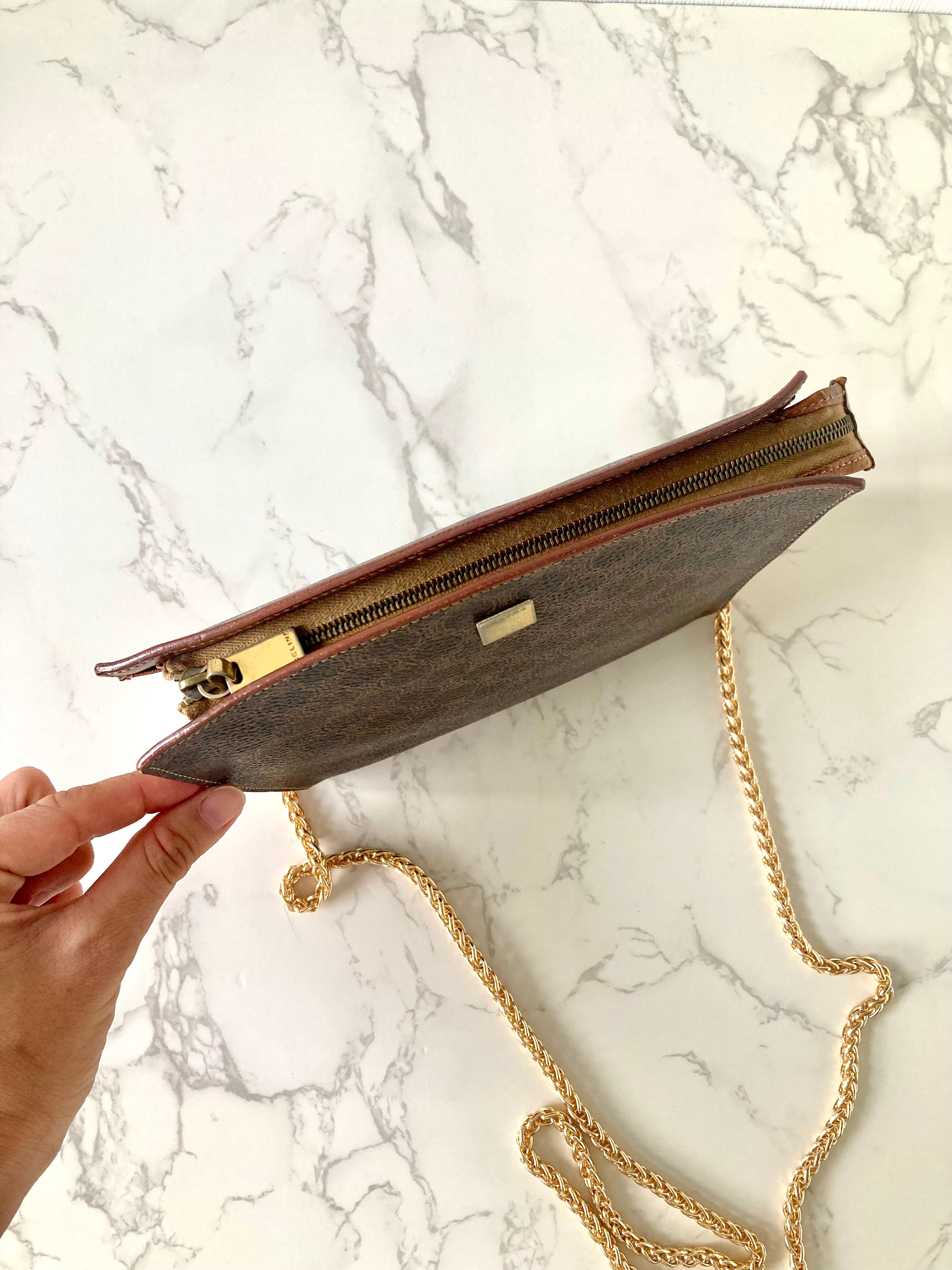 CELINE rare shell-shaped coffee-colored old flower small bag/side backpack