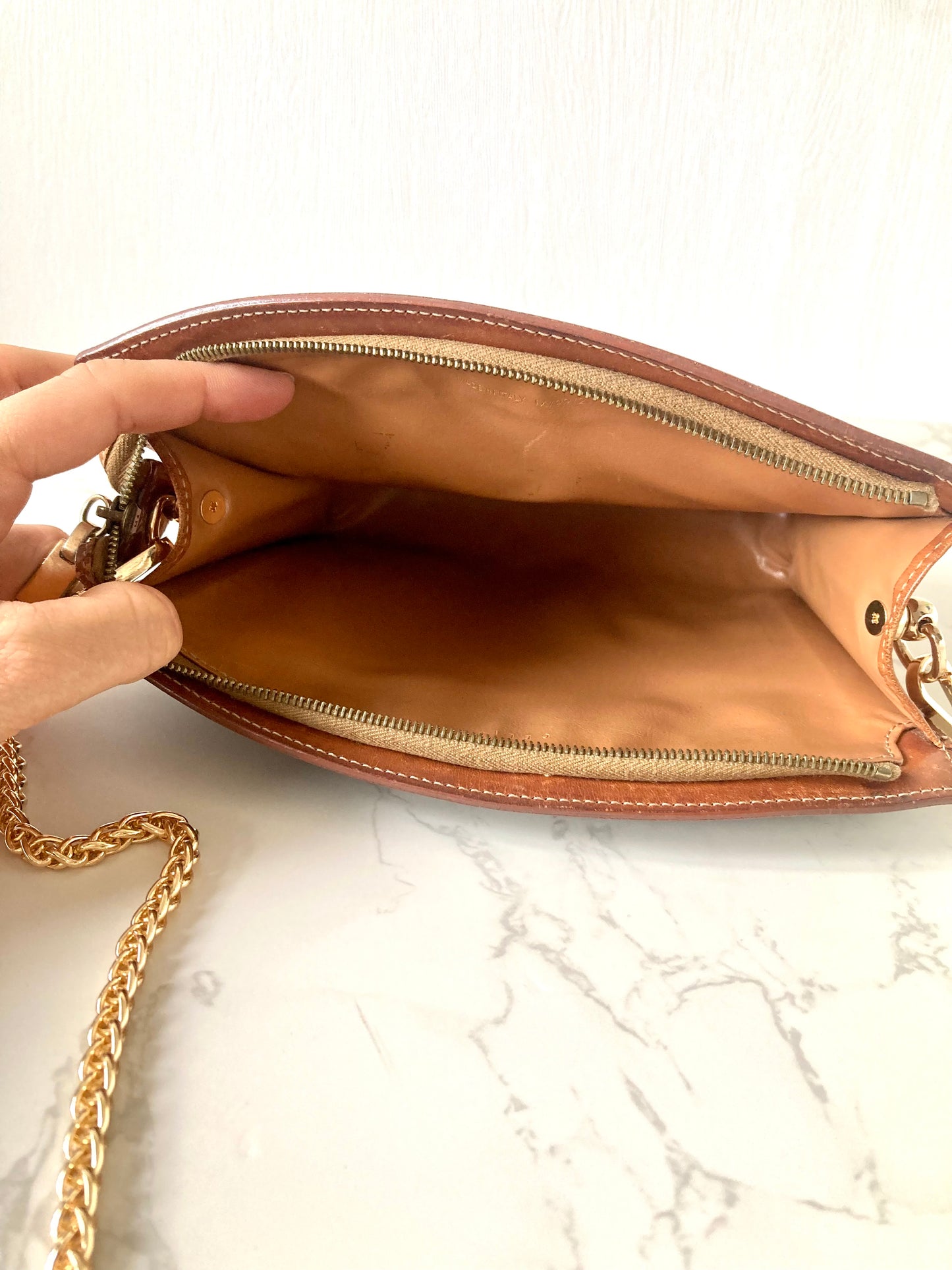 CELINE Rare Brown Macadam Shell Shaped Mini Two-way Pouch / Crossbody Bag
