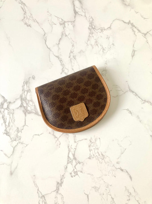 CELINE Rare Shell Shaped Brown Macadam Monogram Compact Wallet