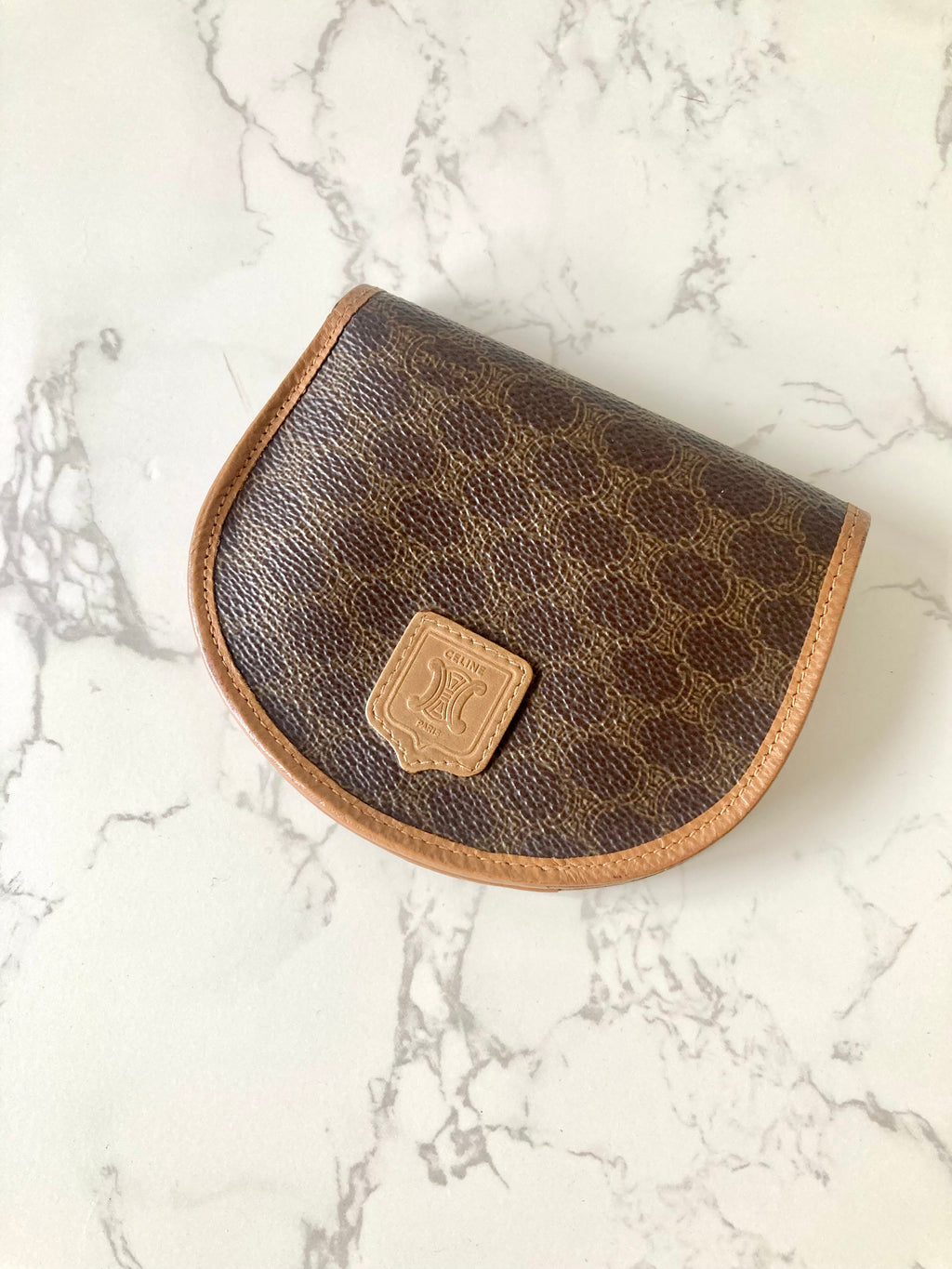 CELINE Rare Shell Shaped Brown Macadam Monogram Compact Wallet