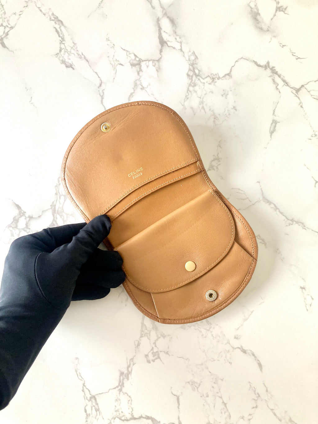 CELINE Rare Shell Shaped Brown Macadam Monogram Compact Wallet