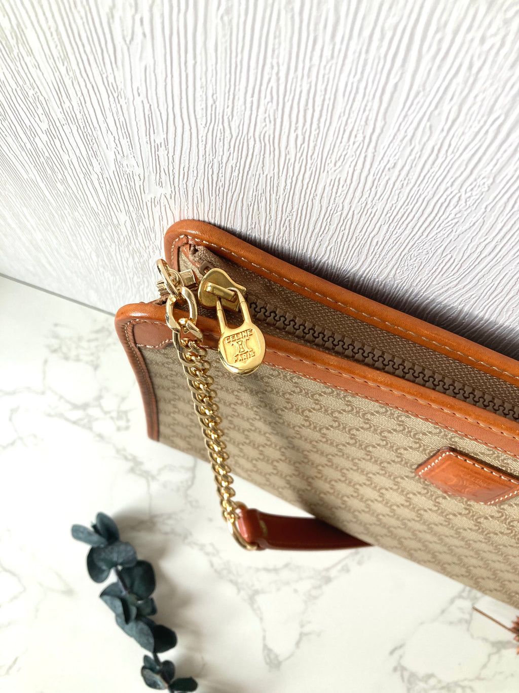 CELINE Beige Macadam Monogram Two-way Shoulder Bag / Clutch