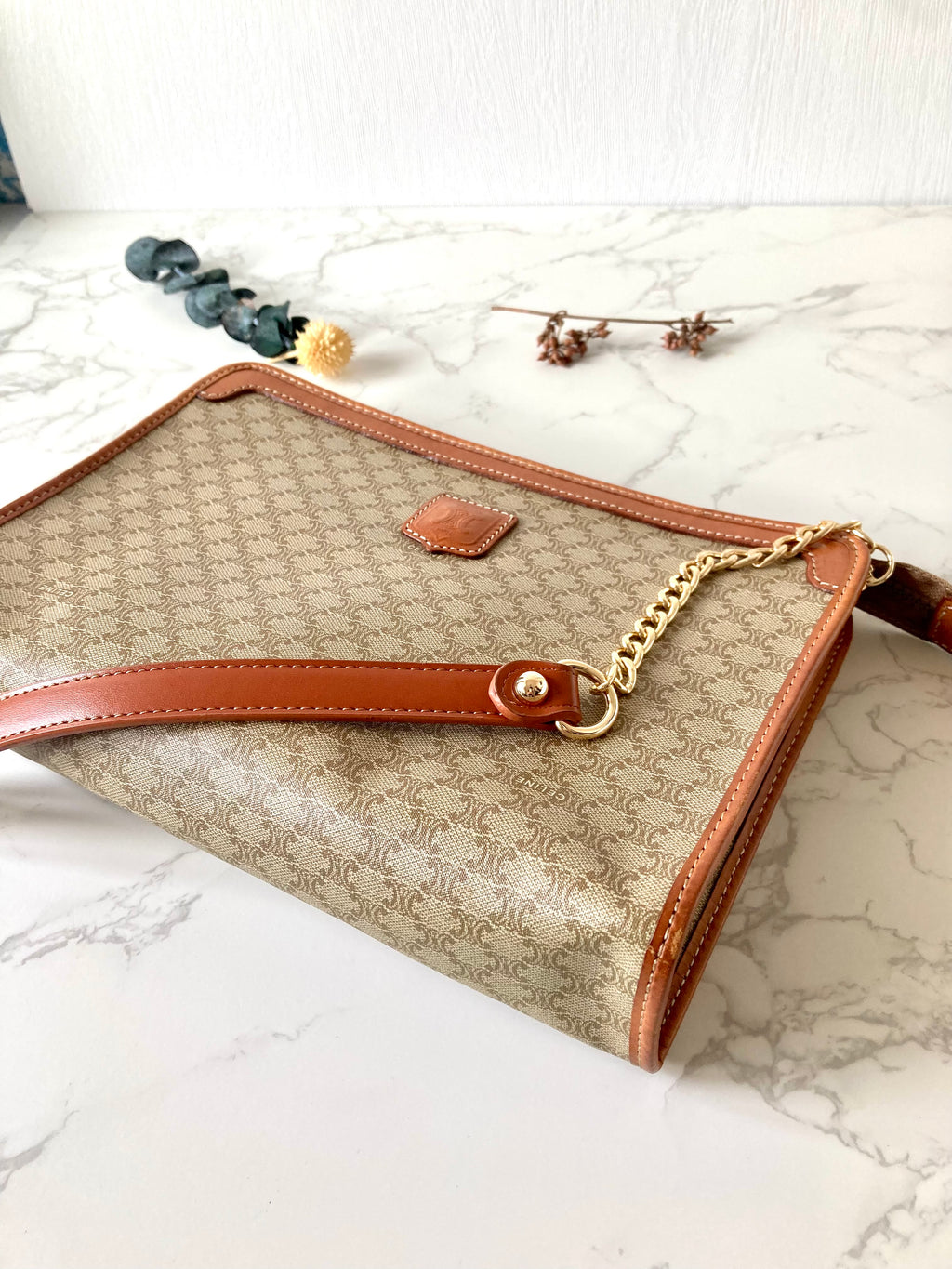 CELINE Beige Macadam Monogram Two-way Shoulder Bag / Clutch