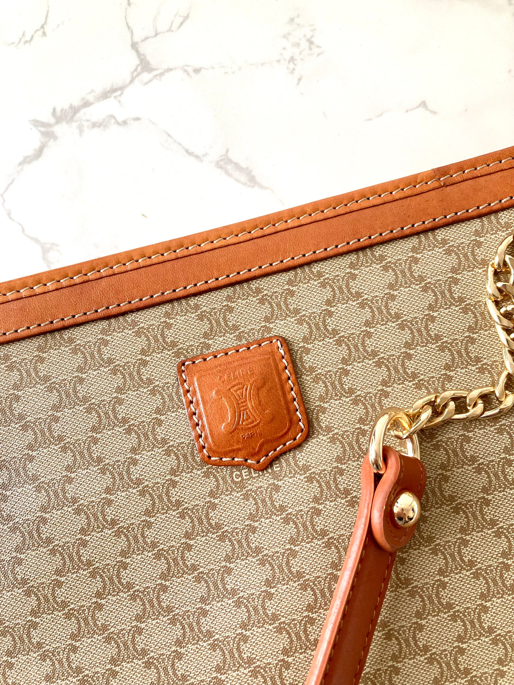 CELINE Beige Macadam Monogram Two-way Shoulder Bag / Clutch