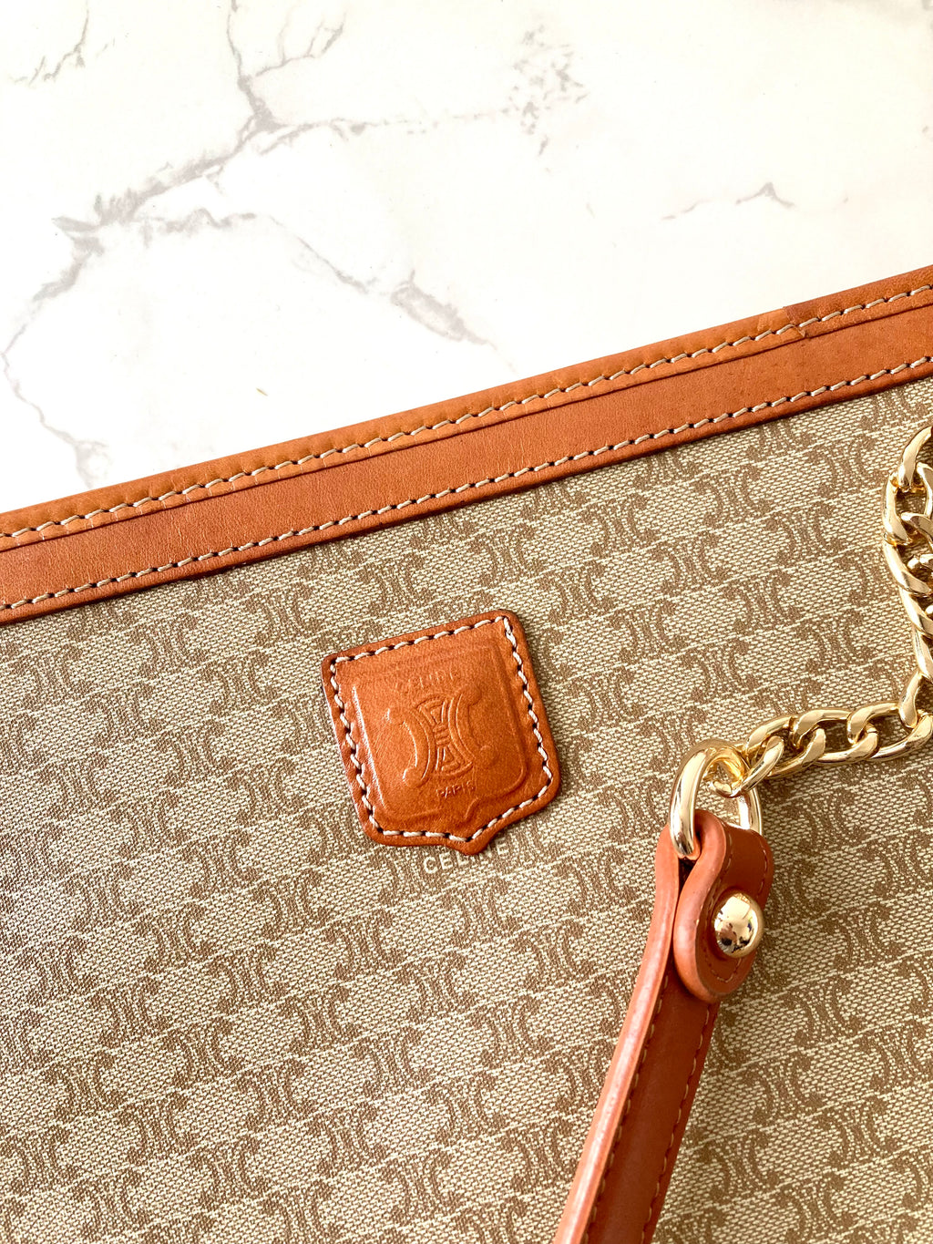 CELINE Beige Macadam Monogram Two-way Shoulder Bag / Clutch