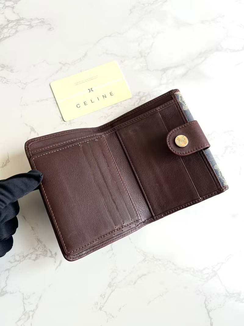 Celine 牛仔藍凱旋門短夾/銀包