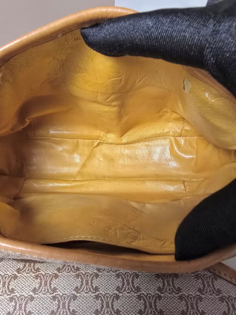 稀有中古二手Celine米啡色老花馬鞍側背包/斜背包