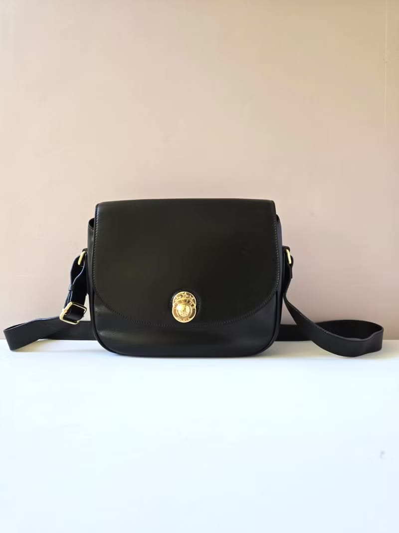 Rare Celine Black and Gold Swivel Planet Tofu Bag / Shoulder Bag / Crossbody Bag