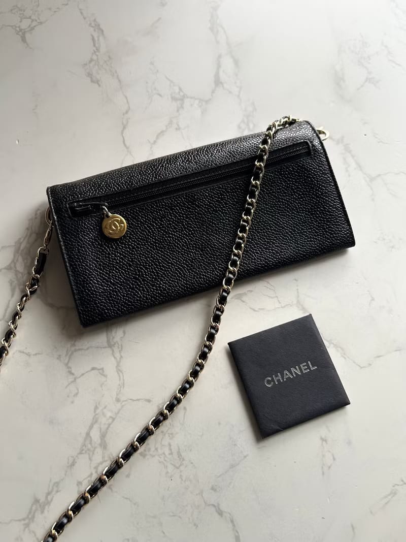 Chanel黑金色魚子醬WOC/單肩包/側背包/斜背包/長夾