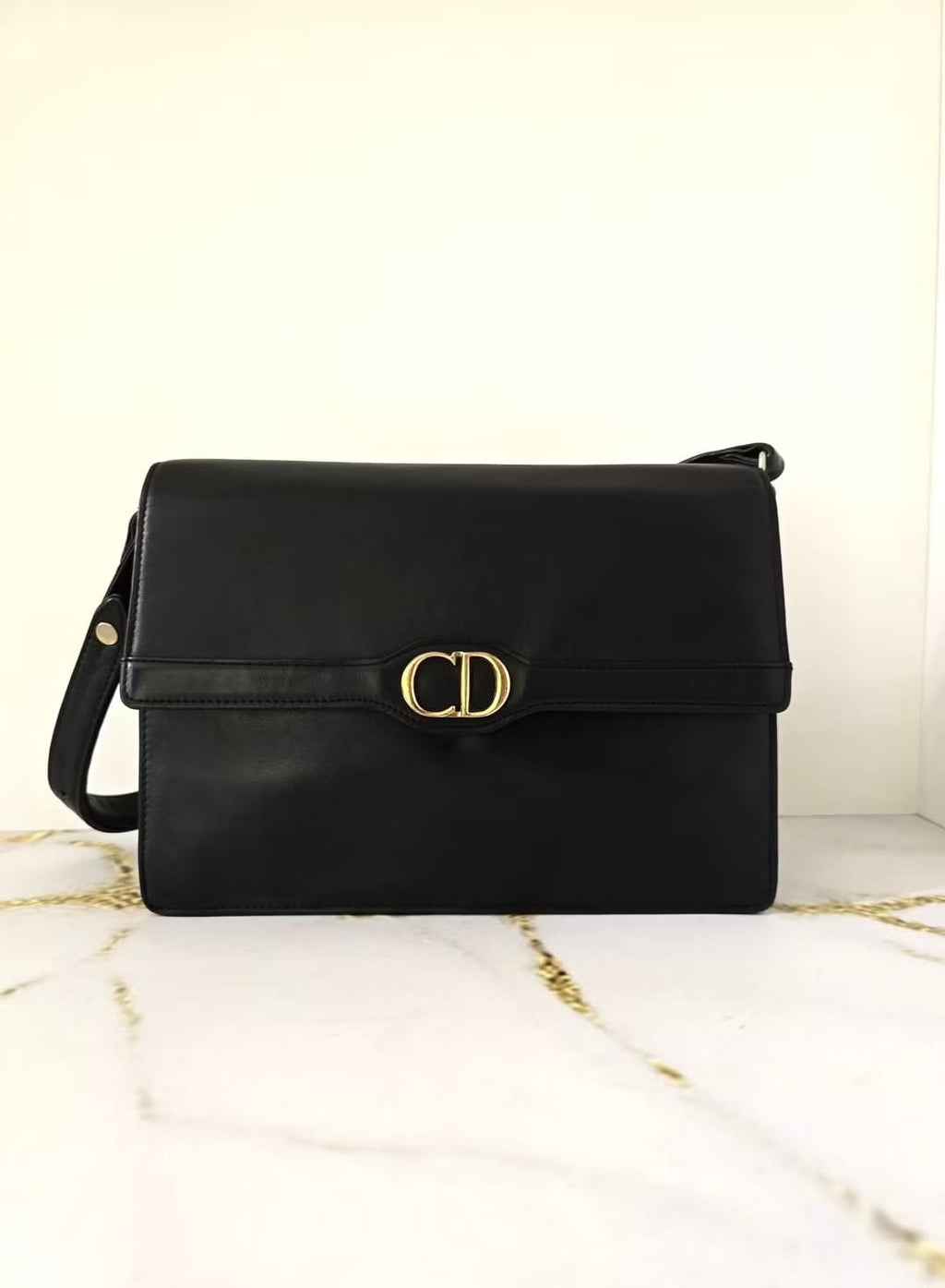 Dior Montaigne黑金牛皮兩用包/單肩包/側背包L斜背包
