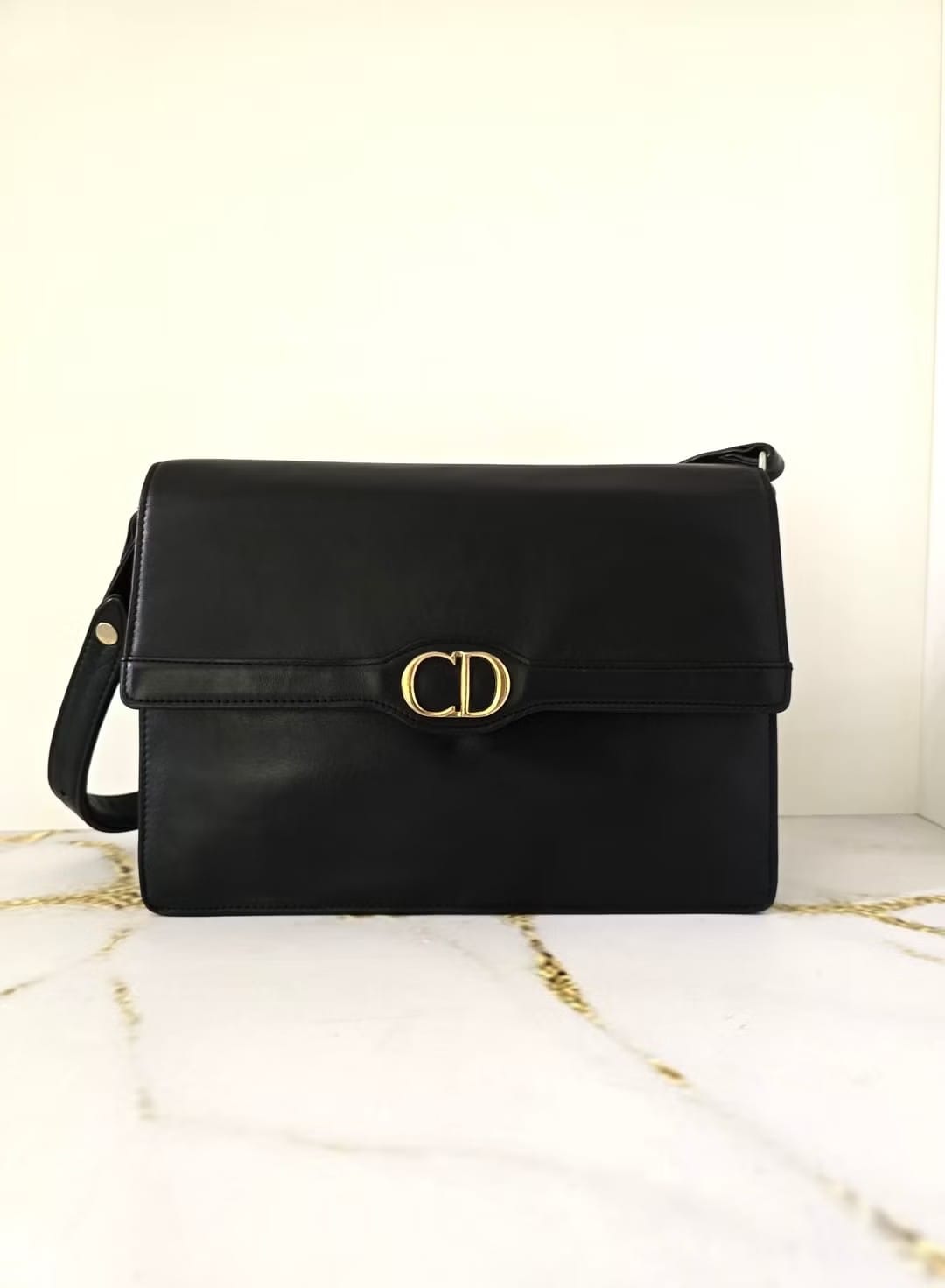 Dior Montaigne黑金牛皮兩用包/單肩包/側背包L斜背包