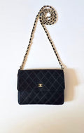 Chanel Silk Quilted Sequin Black and Gold Box Bag Crossbody Bag Shoulder Bag