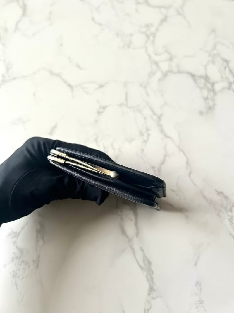 Celine黑藍灰老花Kisslock口金錢包 零錢包 收納包