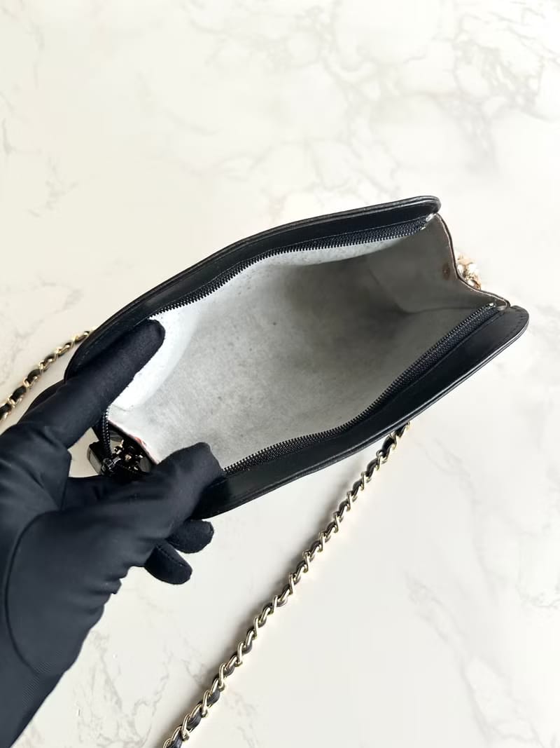 Chanel黑色小羊皮革斜背包/單肩包/側背包