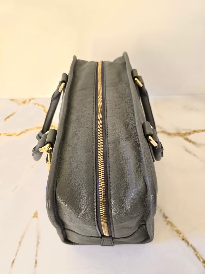 稀有 Loewe Amazona 28 中古灰藍色波士頓包 手提包