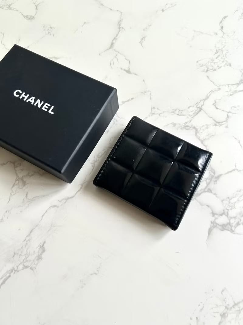 Chanel黑色冰格小錢包/零錢包/收納包