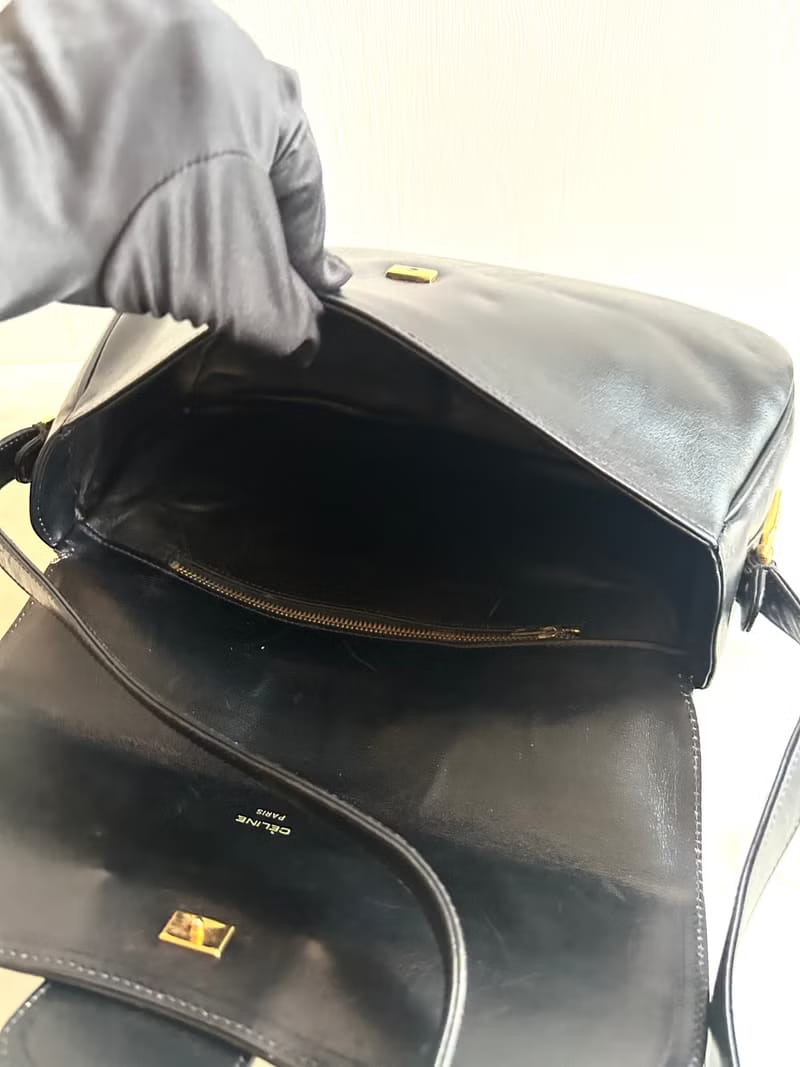 Celine Black and Gold Triomphe Saddle Bag/Shoulder Bag/Crossbody Bag