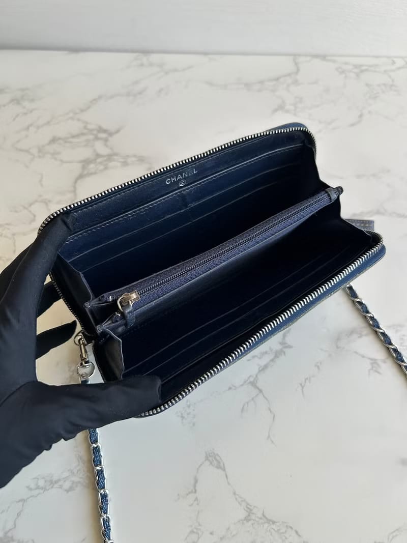 Chanel牛仔拼皮革WOC包/側背包/斜背包