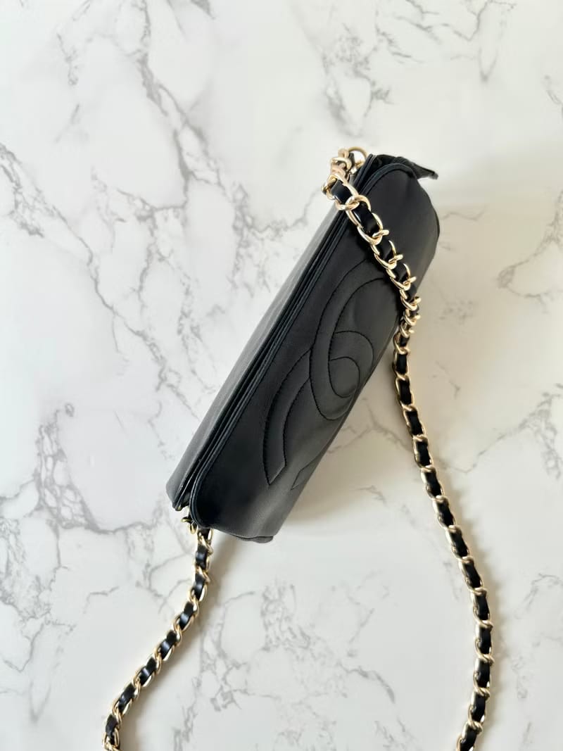 Chanel黑色小羊皮革斜背包/單肩包/側背包