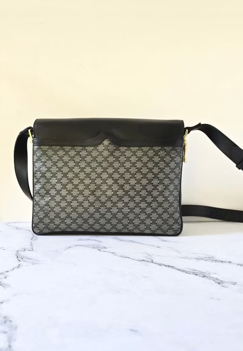 Celine黑灰色凱旋門豆腐包/單肩包/側背包/斜背包