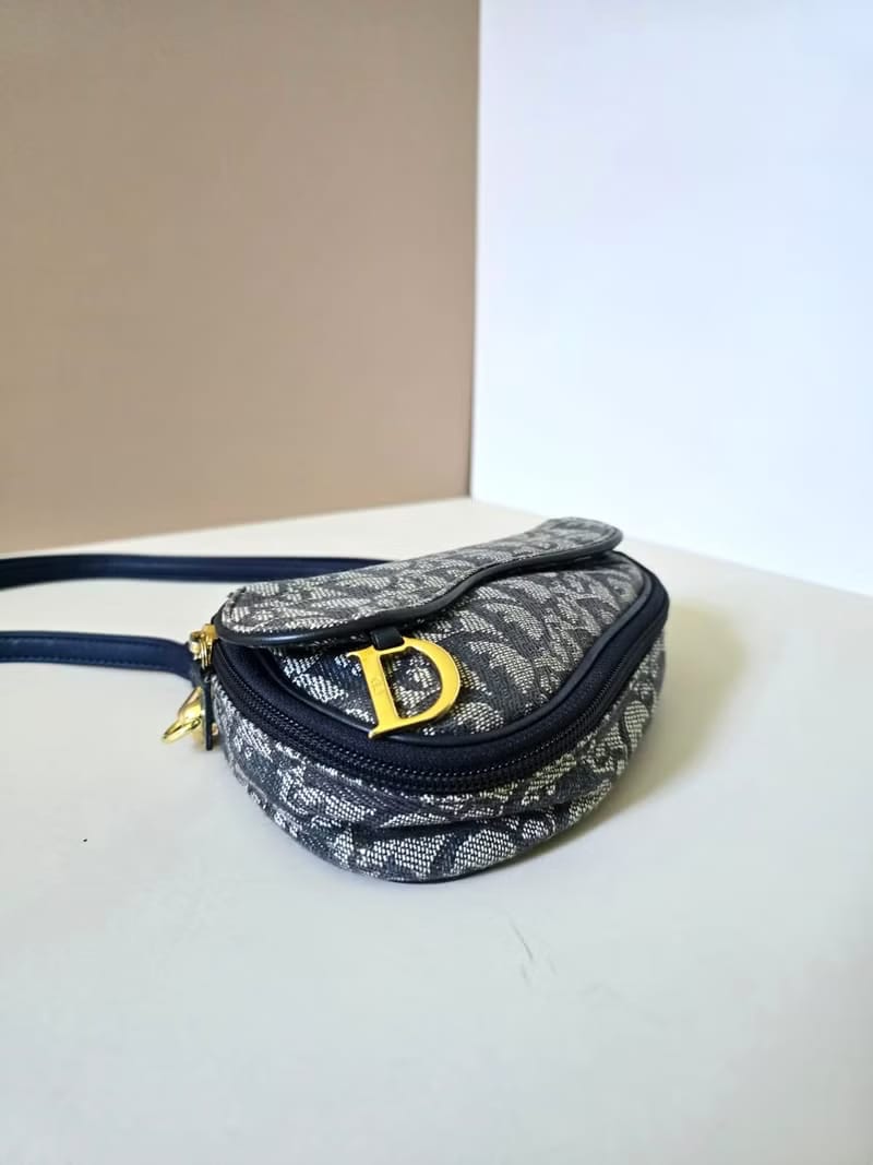 Dior深藍老花馬鞍包/單肩包/側背包/斜背包